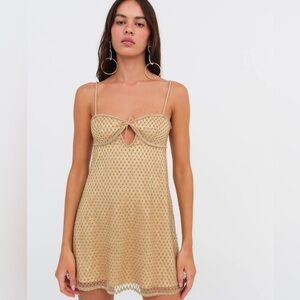 For Love and Lemons NWOT Gold Glitter Slip Dress
